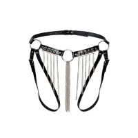 Сексуальні гартери трусики з ланцюгами із натуральної шкіри чорного кольору Art of Sex Xena розміри XS-S-M