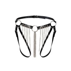 Сексуальные гартеры трусики с цепями из натуральной кожи черного цвета Art of Sex Xena размеры XS-S-M