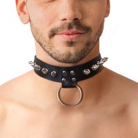 Мужской чокер с шипами из натуральной кожи черного цвета Art of Sex Stiles