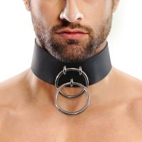 Мужской чокер с кольцами из натуральной кожи черного цвета Art of Sex Zane Collar