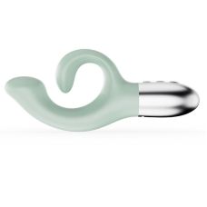 Вибратор кролик для точки G с изогнутым отростком для клитора с автоматическим подогревом зеленого цвета KissToy Big G 