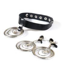 Чокер та затискачі для сосків з металу та натуральної шкіри чорного кольору Art of Sex