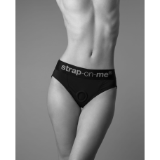 Трусики для страпону з кільцевим кріпленням та відритими сідницями чорного кольору Strap On Me розмір XL