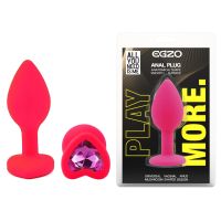 Силиконовая розовая анальная пробка с малиновым кристаллом в форме сердца EGZO Silicone Heart Plug размер S