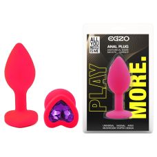 Силиконовая розовая анальная пробка с фиолетовым кристаллом в форме сердца EGZO Silicone Heart Plug размер S