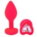 Силіконова рожева анальна пробка з рожевим кристалом у формі серця EGZO Silicone Heart Plug розмір S