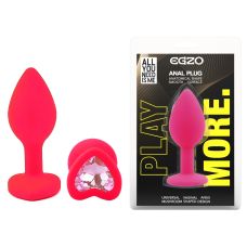 Силиконовая розовая анальная пробка с розовым кристаллом в форме сердца EGZO Silicone Heart Plug размер S
