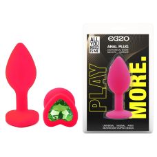 Силиконовая розовая анальная пробка с зеленым кристаллом в форме сердца EGZO Silicone Heart Plug размер S