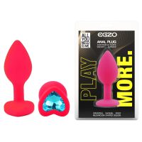 Силиконовая розовая анальная пробка с голубым кристаллом в форме сердца EGZO Silicone Heart Plug размер S