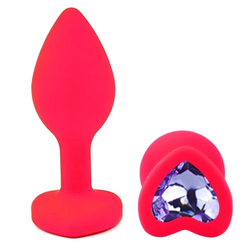 Силіконова рожева анальна пробка з бузковим кристалом у формі серця EGZO Silicone Heart Plug розмір S