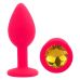 Силіконова рожева анальна пробка із золотистим кристалом EGZO Silicone Round Plug розмір S