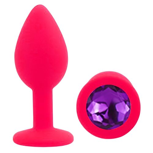 Силіконовий рожевий анальний затор з фіолетовим кристалом EGZO Silicone Round Plug розмір S
