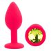 Силіконова рожева анальна пробка із салатовим кристалом EGZO Silicone Round Plug розмір S