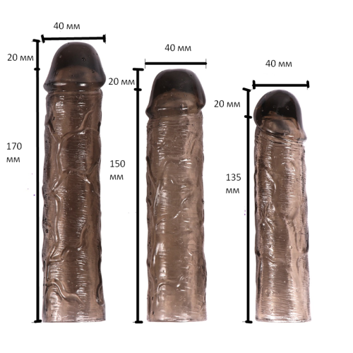 Набор насадок на член силиконовых черного цвета Xise Textured Penis Sleeves 3 штуки