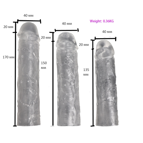 Набор насадок на член силиконовых прозрачного цвета Xise Textured Penis Sleeves 3 штуки