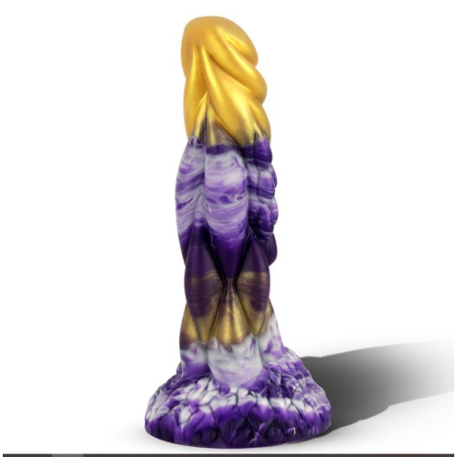 Фаллоимитатор с изогнутым стержнем на присоске золотисто фиолетового цвета XISE Voldemort 