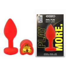 Силіконова червона анальна пробка із золотистим кристалом у формі серця EGZO Silicone Heart Plug розмір S