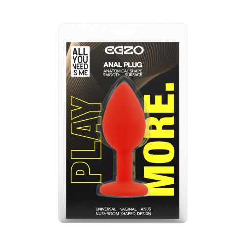 Силиконовая красная анальная пробка с золотистым кристаллом EGZO Silicone Round Plug размер S