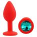 Силиконовая красная анальная пробка с бирюзовым кристаллом EGZO Silicone Round Plug размер S