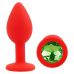 Силиконовая красная анальная пробка с зеленым кристаллом EGZO Silicone Round Plug размер S