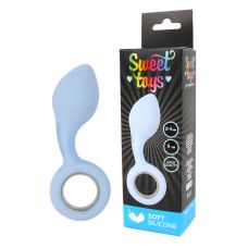 Стимулятор анальный гладкий силиконовый с ручкой-кольцом SWEET TOYS голубой L 9 см D 4 см