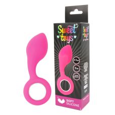 Стимулятор анальный гладкий силиконовый с ручкой-кольцом SWEET TOYS ярко-розовый L 9 см D 4 см