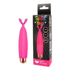 Вибропуля-насадка на палец силиконовая для клитора с отростками SWEET TOYS  L 10 см D 2,7 см ярко-розовая