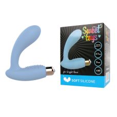 Вібратор гладкий силіконовий для точки G з ребристим стимулятором клітора блакитний SWEET TOYS