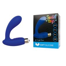 Вібратор гладкий силіконовий для точки G з ребристим стимулятором клітора синій SWEET TOYS