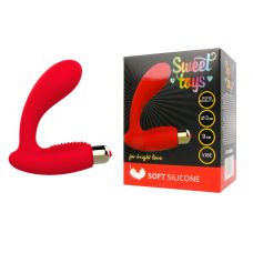 Вібратор гладкий силіконовий для точки G з ребристим стимулятором клітора червоний SWEET TOYS