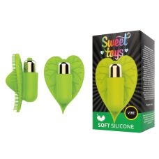Вибратор Листик для клитора силиконовый с шипиками SWEET TOYS зелёный L 8 см ширина 5,5 см со съемной вибропулей