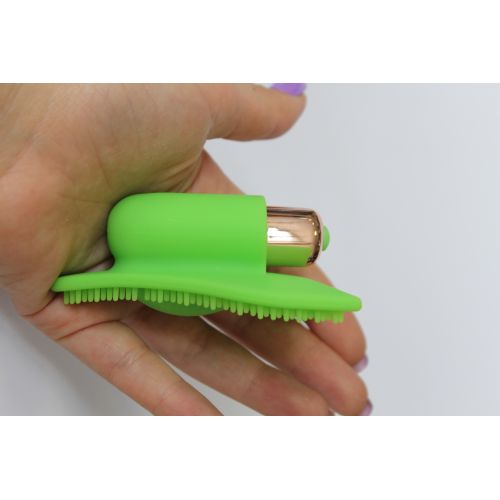 Вибратор силиконовый для клитора с шипиками SWEET TOYS зелёный L 7,5 см ширина 5,6 см со съемной вибропулей