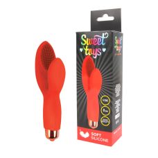 Вібратор точки G силіконовий зі стимуляцією клітора ребристий з червоними шипиками SWEET TOYS