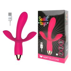 Вибратор с двумя отростками для клитора и ануса  ярко-розовый Sweet Toys 