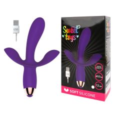 Вибратор с двумя отростками для клитора и ануса фиолетовый Sweet Toys 