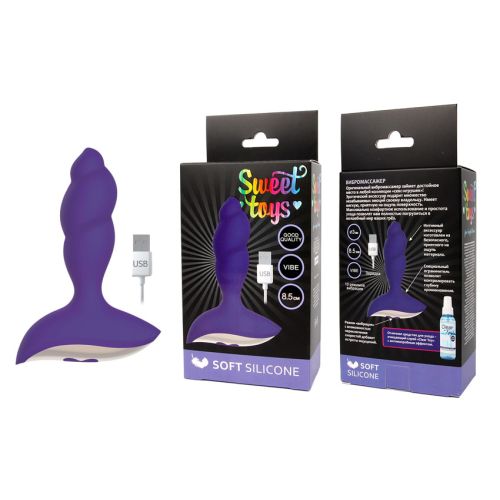 Вибростимулятор анальный силиконовый фиолетового цвета Sweet Toys 10 режимов вибрации от USB