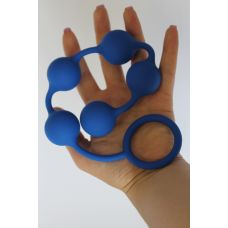 Анальная цепочка силиконовая с металлическими шариками и кольцом-ограничителем SWEET TOYS синий L 25 см D 3,1 см