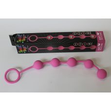 Анальная цепочка силиконовая с металлическими шариками с ручкой-ограничителем SWEET TOYS розовая L 25 см D 3,1 см