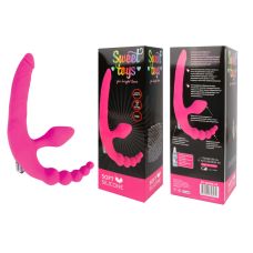 Безремневой страпон с вагинальной и анальной стимуляцией L 70x100x150 мм D 16x21x30x29x34 мм, цвет ярко-розовый