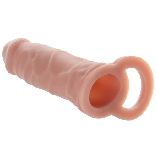 Насадка на член реалістична з петлею з 3 ерекційними кільцями в наборі бежева Size-Up