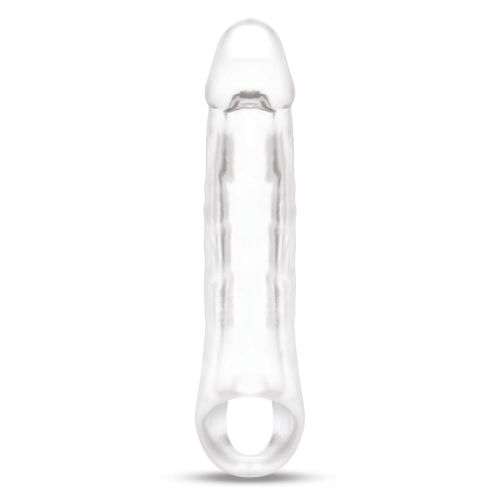 Насадка на член реалистичная с петлей для мошонки ерекционными кольцами в наборе прозрачная Size up