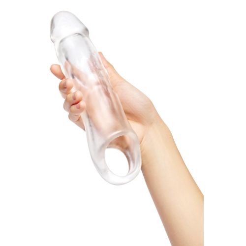 Насадка на член реалістична з петелькою для мошонки ерекційними кільцями в наборі прозора Size up Насадка на член реалістична з петелькою для мошонки ерекційними кільцями в наборі прозора Size up