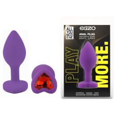 Силиконовая фиолетовая анальная пробка с красным кристаллом в форме сердца EGZO Silicone Heart Plug размер S