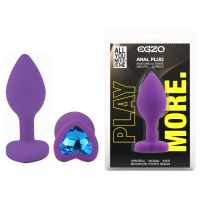 Силіконова фіолетова анальна пробка із синім кристалом у формі серця EGZO Silicone Heart Plug розмір S
