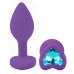 Силіконова фіолетова анальна пробка з блакитним кристалом у формі серця EGZO Silicone Heart Plug розмір S