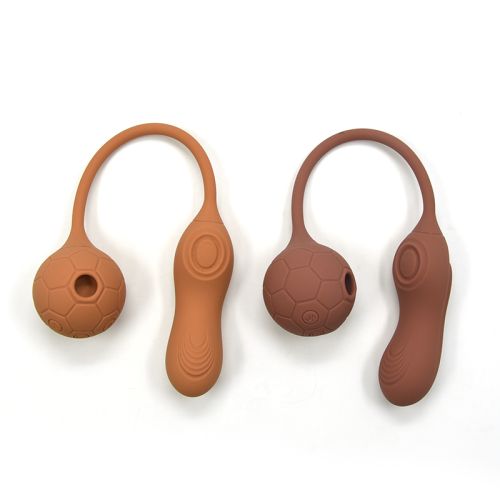 Двойной вибратор вагинальный для точки G и с вакуумом в виде мяча для клитора коричневого цвета Sweet Em модель 0036F