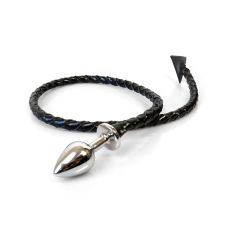 Металлическая серебристая анальная пробка с дьявольским хвостом черного цвета Art of Sex Succubus размер S