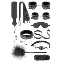 Набор для БДСМ из искусственной кожи черного цвета Fetish Tentation SM Bondage 10 предметов 