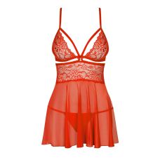 Бебі-дол мереживної та стрінги червоного кольору Obsessive babydoll & thong модель 838-BAB-3 розміри S/M