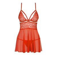 Бебі-дол мереживної та стрінги червоного кольору Obsessive babydoll &amp; thong модель 838-BAB-3 розміри 2XL/3XL